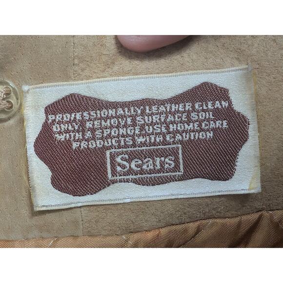 VINTAGE Sears PennyLane Tan Suede Leather LambswoolSherpa TieWaist Coat Jacket - Picture 3 of 16